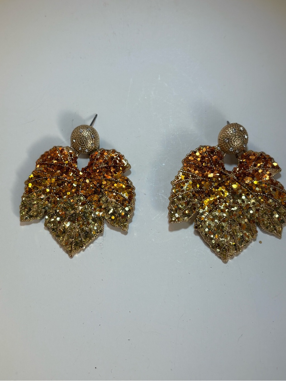 Gold Glitter Leaf Drop Earrings - Women Jewelry